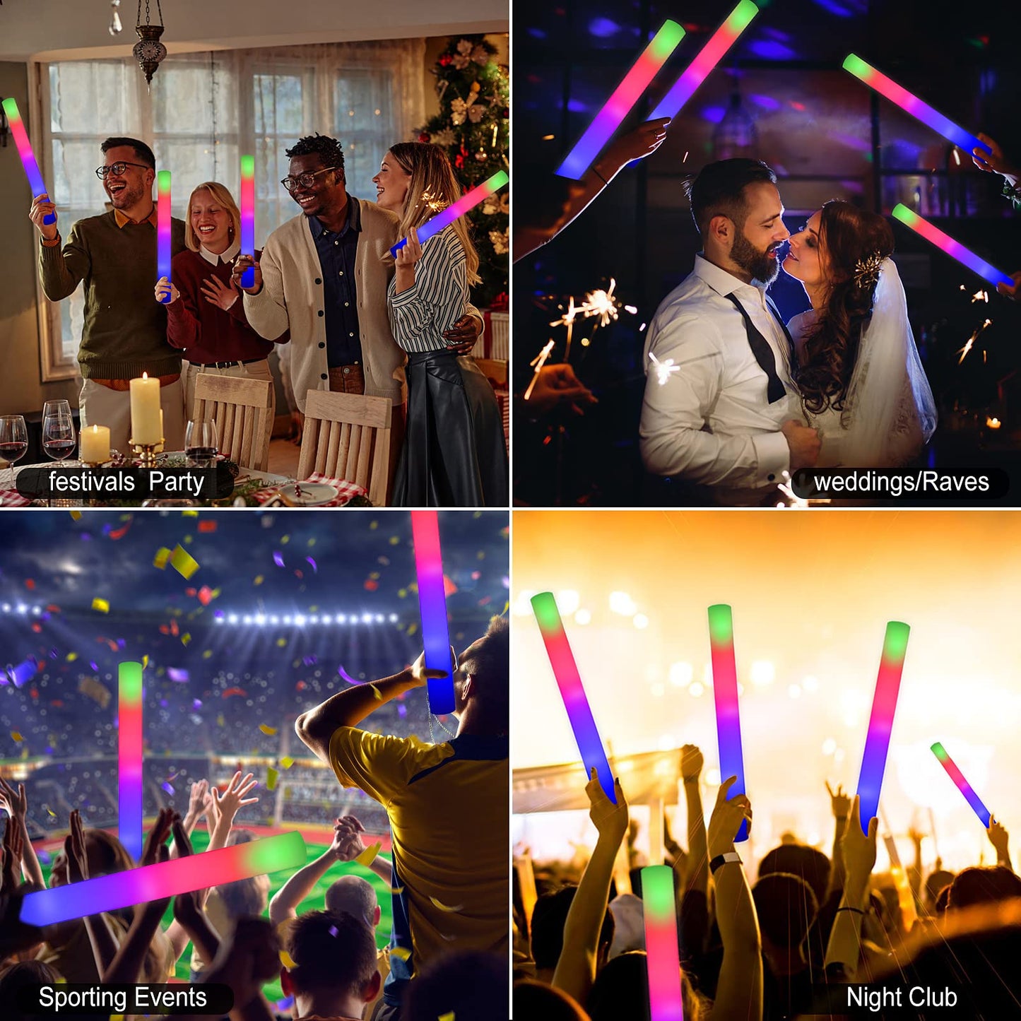 LifBetter 58Pcs Foam Glow Sticks – LED Glow with 3 Modes for Parties and Events