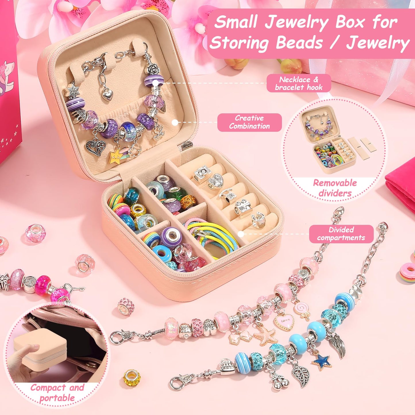 LifeisLuck Charm Bracelet Making Kit – 140 PCS DIY Beads, Portable Organizer & Gift Box