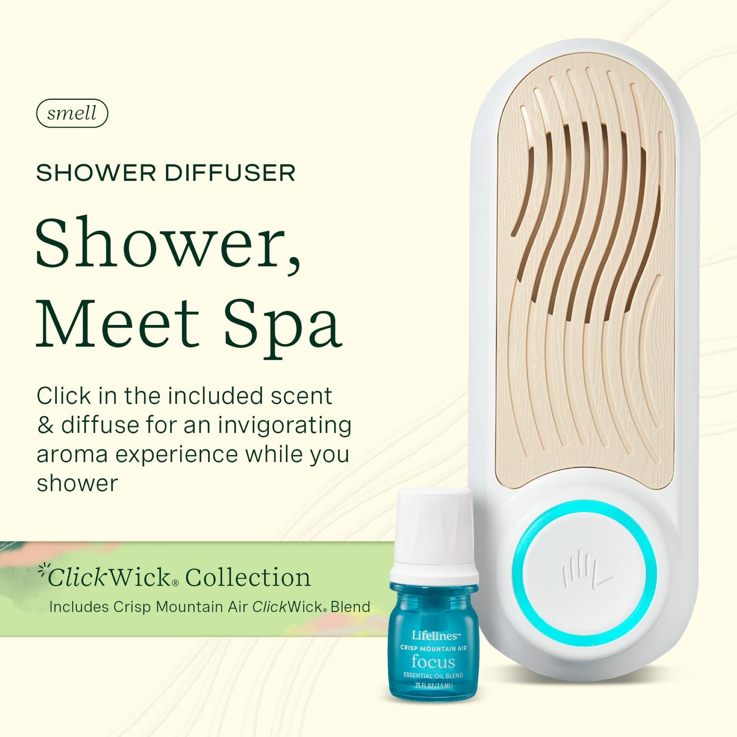 Lifelines Shower Diffuser - Wall-Mounted Essential Oil Diffuser with Auto Shut-Off | ClickWick Blends Included