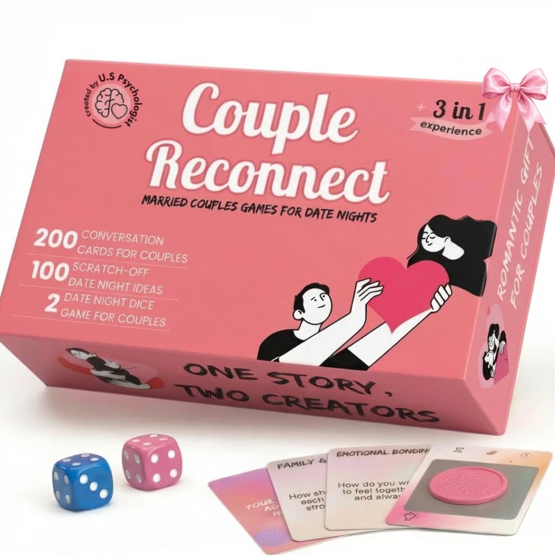 Life Sutra Couple Reconnect 3-in-1 Game – 200 Conversation Cards, 100 Scratch-Off Date Adventures, and Dice – Ideal Valentine’s Gift