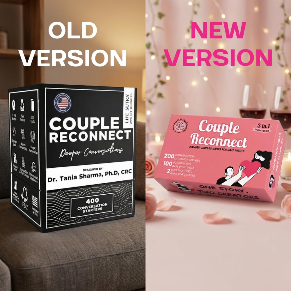 Life Sutra Couple Reconnect 3-in-1 Game – 200 Conversation Cards, 100 Scratch-Off Date Adventures, and Dice – Ideal Valentine’s Gift