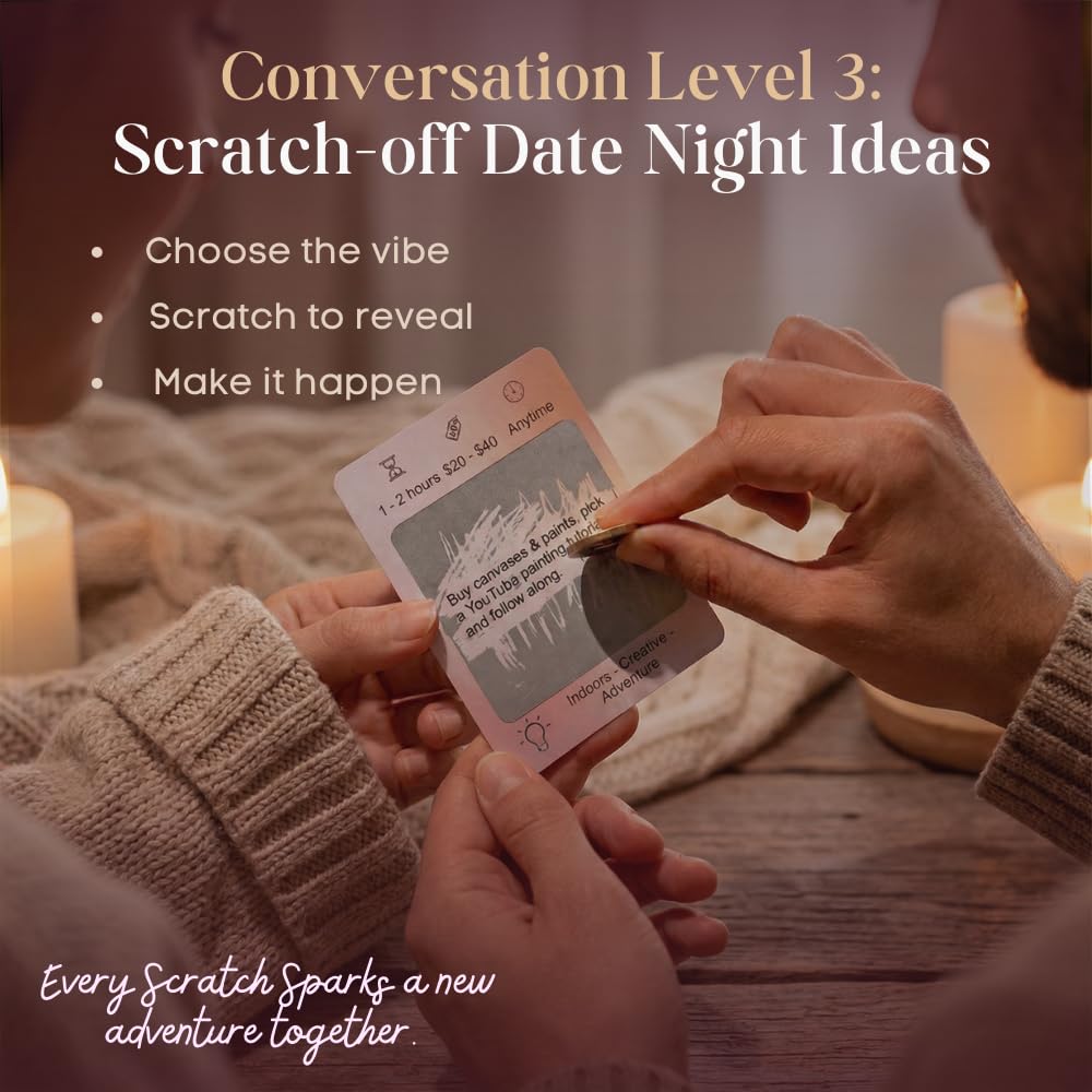 Life Sutra Couple Reconnect 3-in-1 Game – 200 Conversation Cards, 100 Scratch-Off Date Adventures, and Dice – Ideal Valentine’s Gift