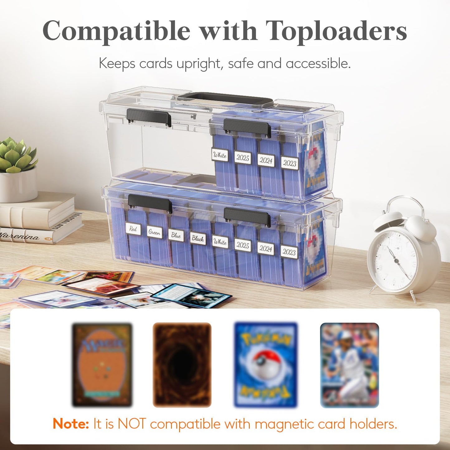 Lifewit Trading Card Storage Box – 2 Pack with 6 Adjustable Dividers, Reinforced Latch, Writable Labels, Stackable Case for MTG & Sports Cards
