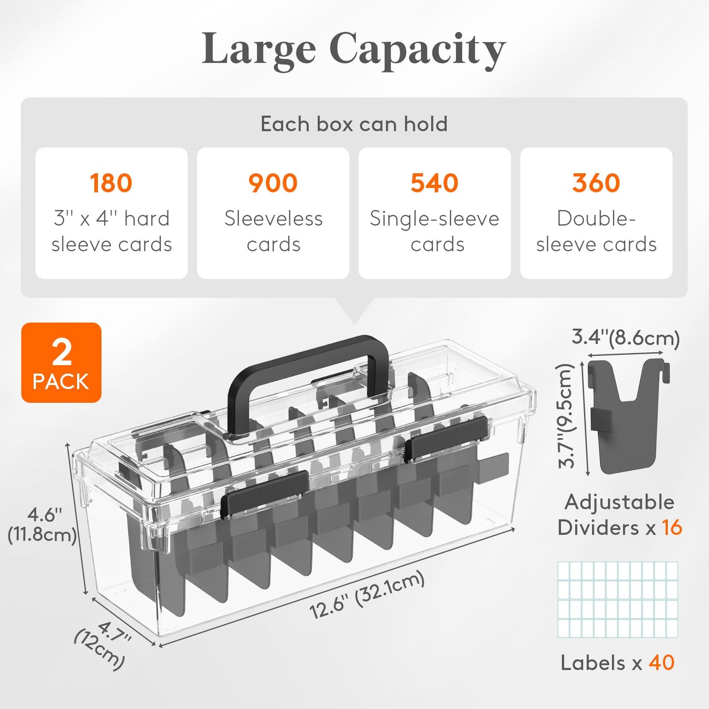 Lifewit Trading Card Storage Box – 2 Pack with 6 Adjustable Dividers, Reinforced Latch, Writable Labels, Stackable Case for MTG & Sports Cards