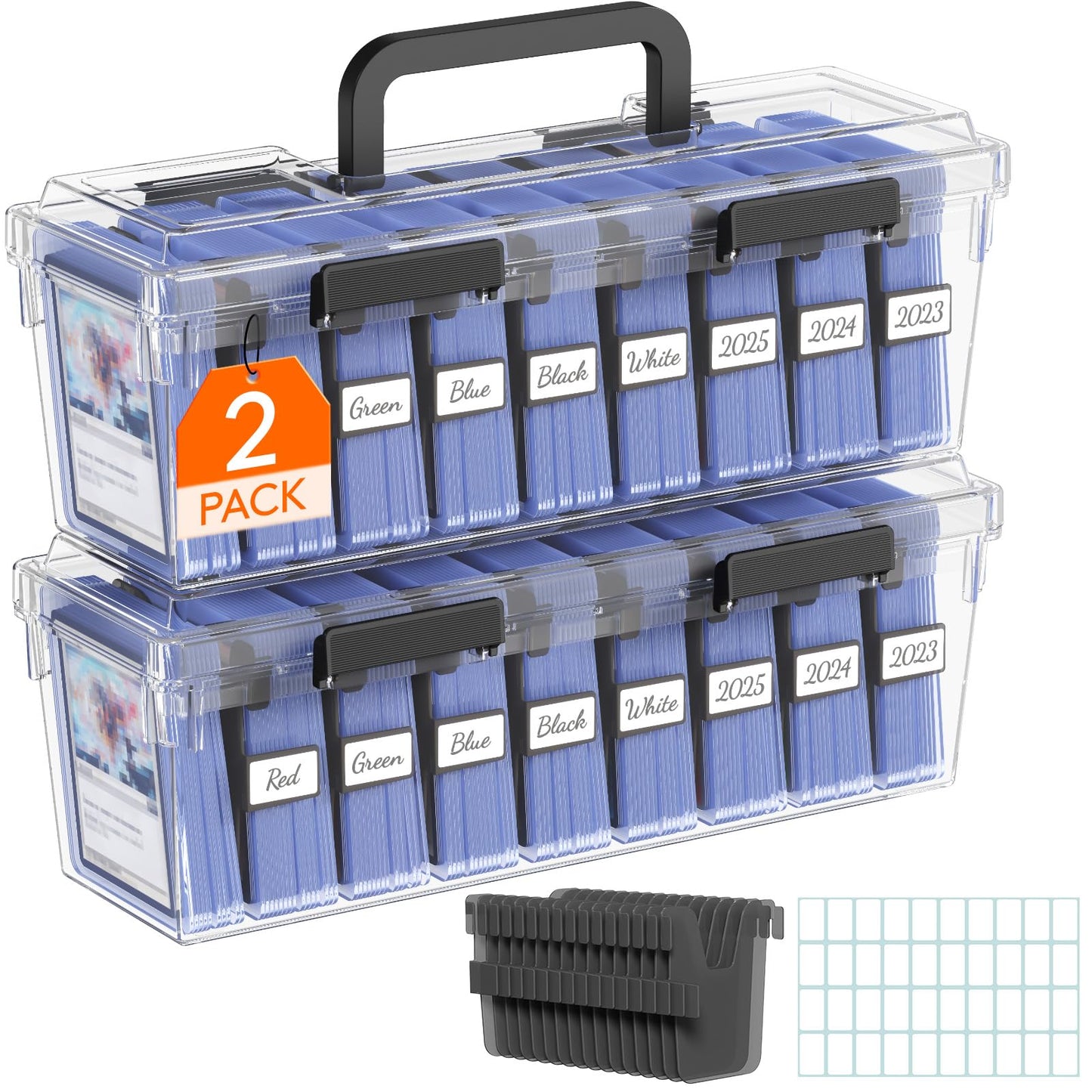 Lifewit Trading Card Storage Box – 2 Pack with 6 Adjustable Dividers, Reinforced Latch, Writable Labels, Stackable Case for MTG & Sports Cards