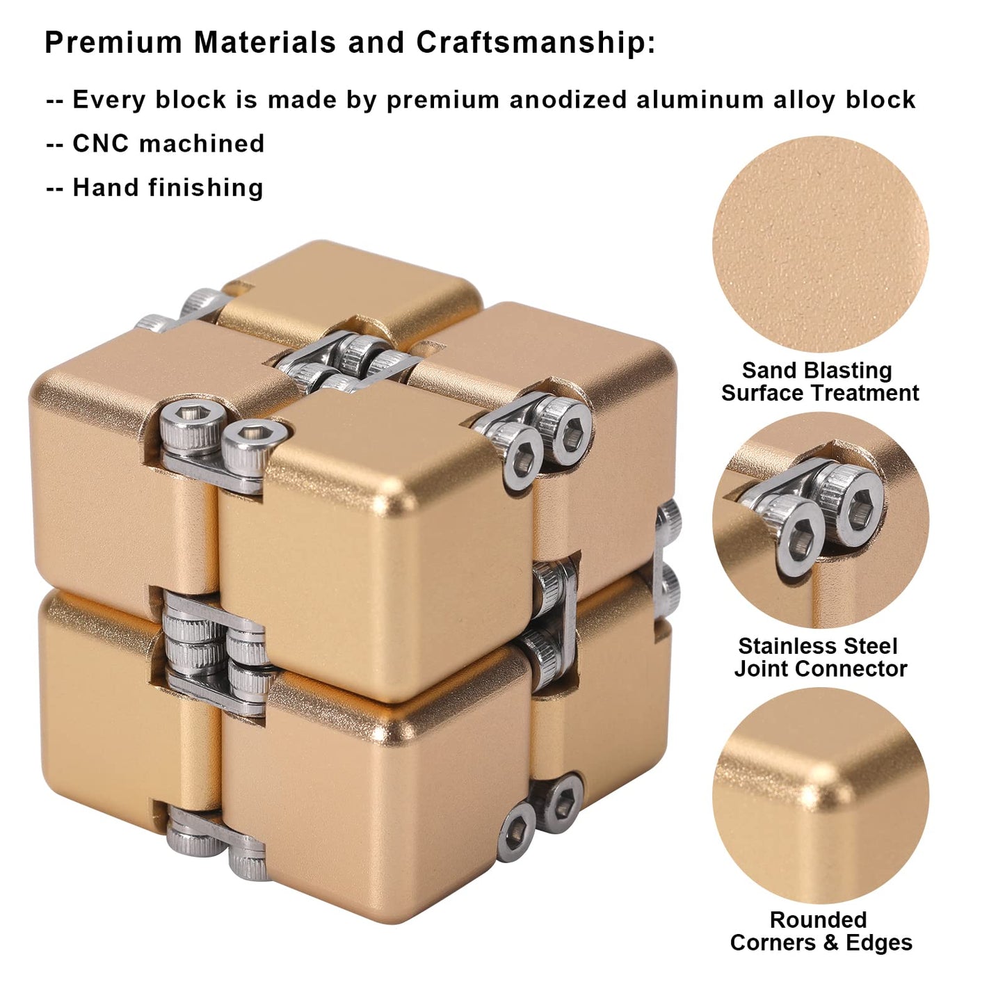 Lifidea Infinity Cube Gold – Aluminum Alloy Fidget Toy for Focus, Stress Relief & Desk Fun
