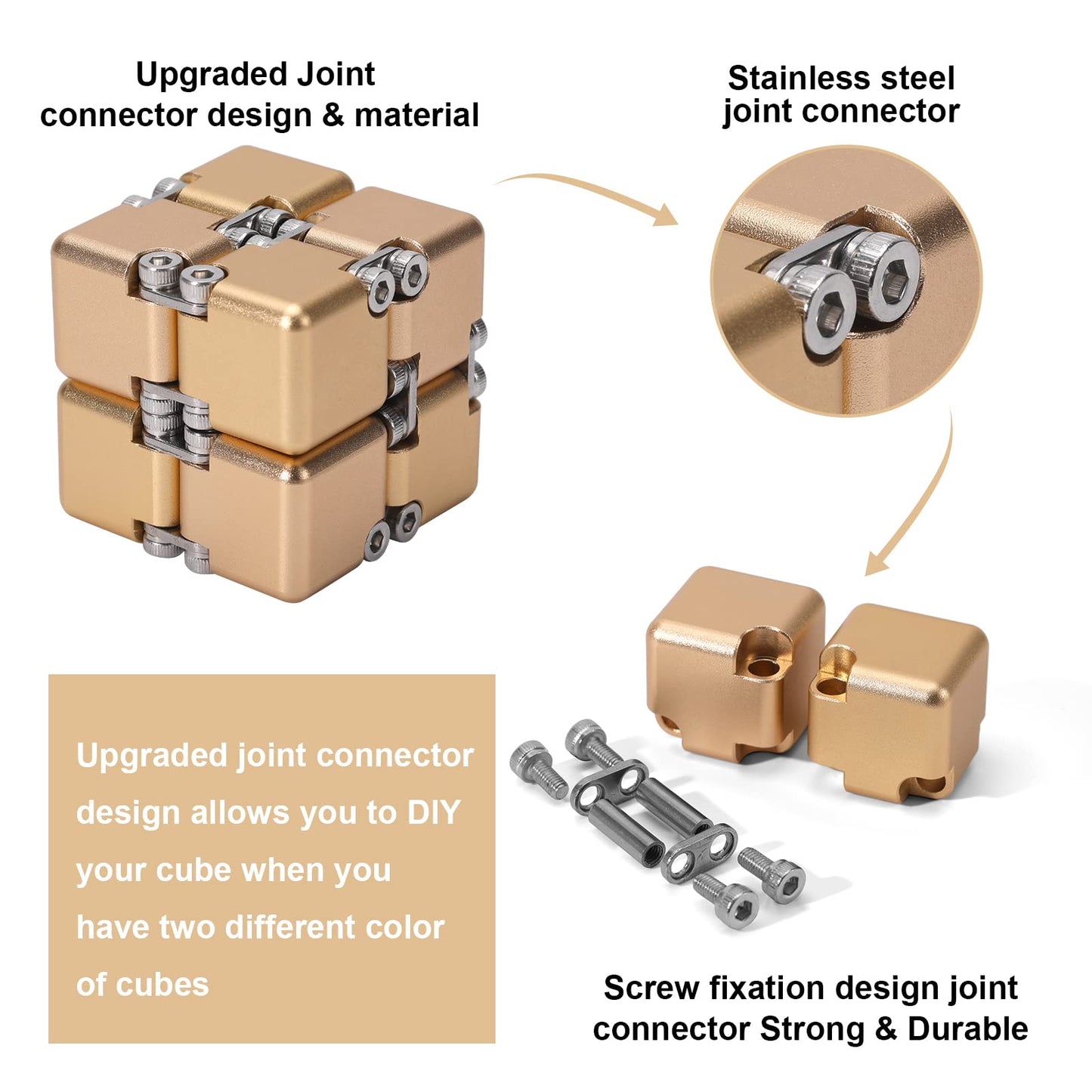 Lifidea Infinity Cube Gold – Aluminum Alloy Fidget Toy for Focus, Stress Relief & Desk Fun