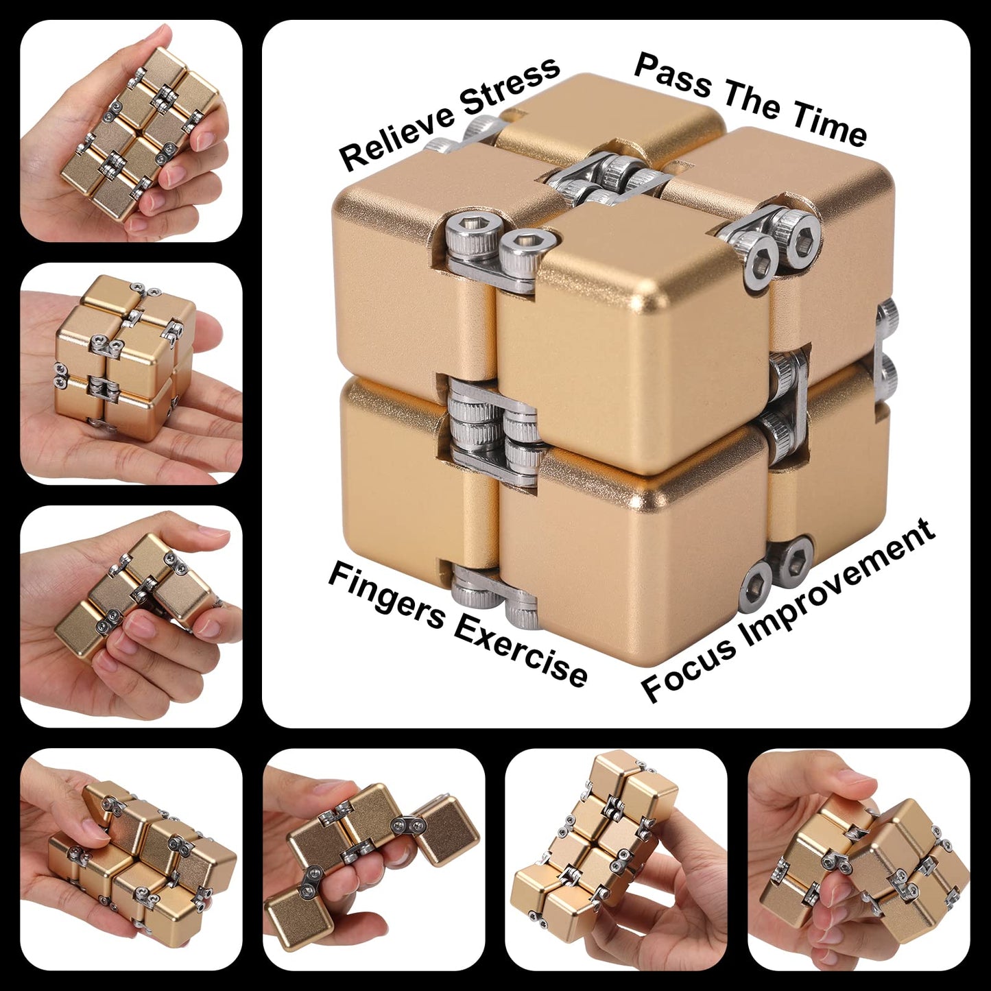 Lifidea Infinity Cube Gold – Aluminum Alloy Fidget Toy for Focus, Stress Relief & Desk Fun