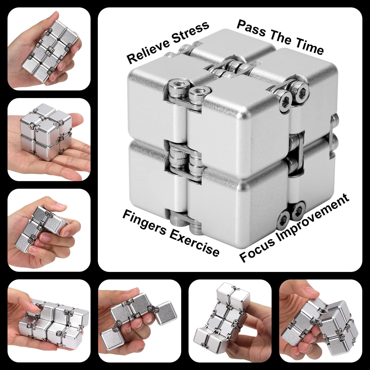 Lifidea Infinity Cube Fidget Toy – Aluminum Alloy, Silver