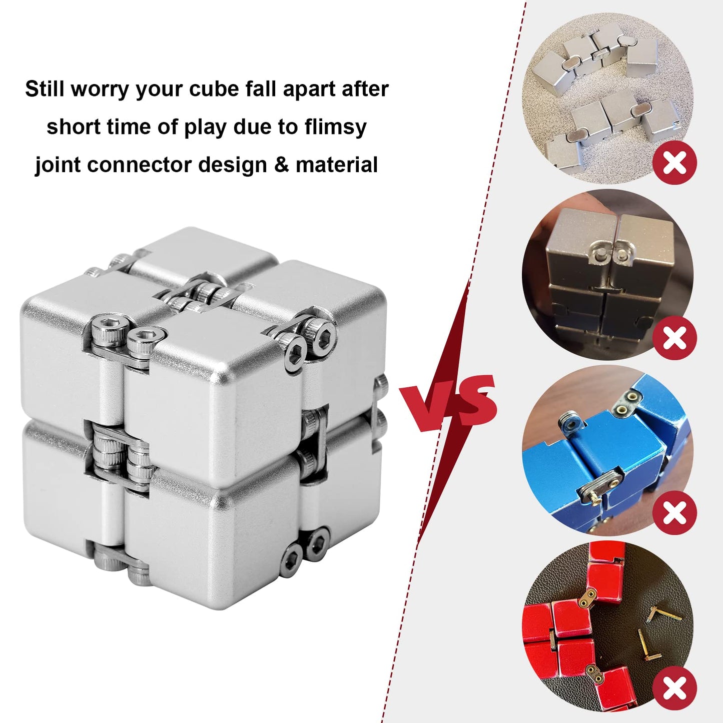 Lifidea Infinity Cube Fidget Toy – Aluminum Alloy, Silver