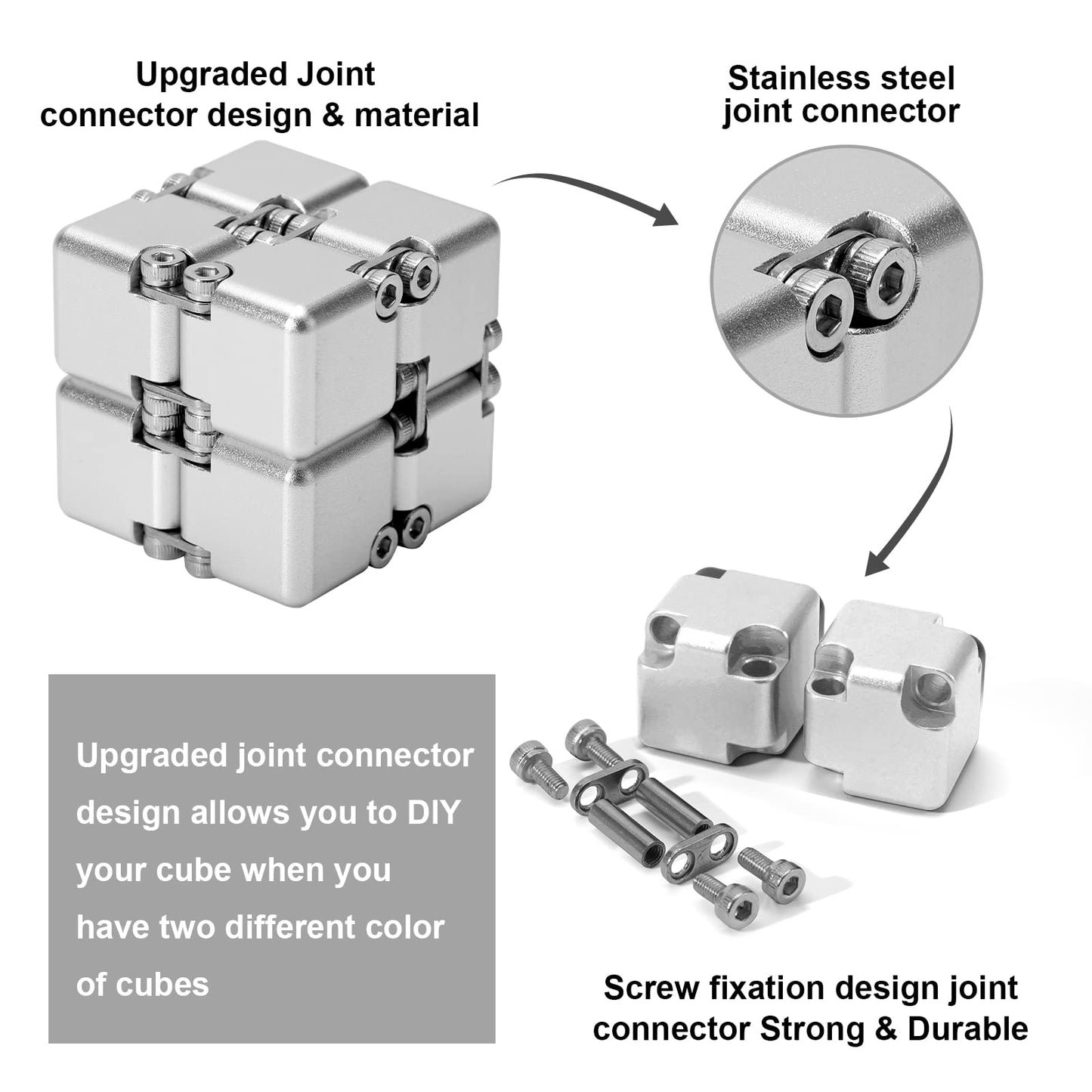 Lifidea Infinity Cube Fidget Toy – Aluminum Alloy, Silver