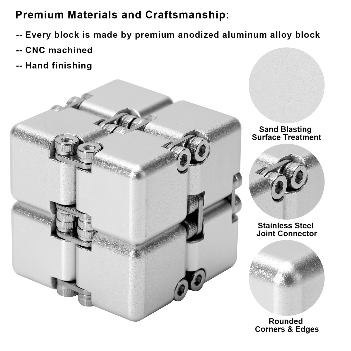 Lifidea Infinity Cube Fidget Toy – Aluminum Alloy, Silver