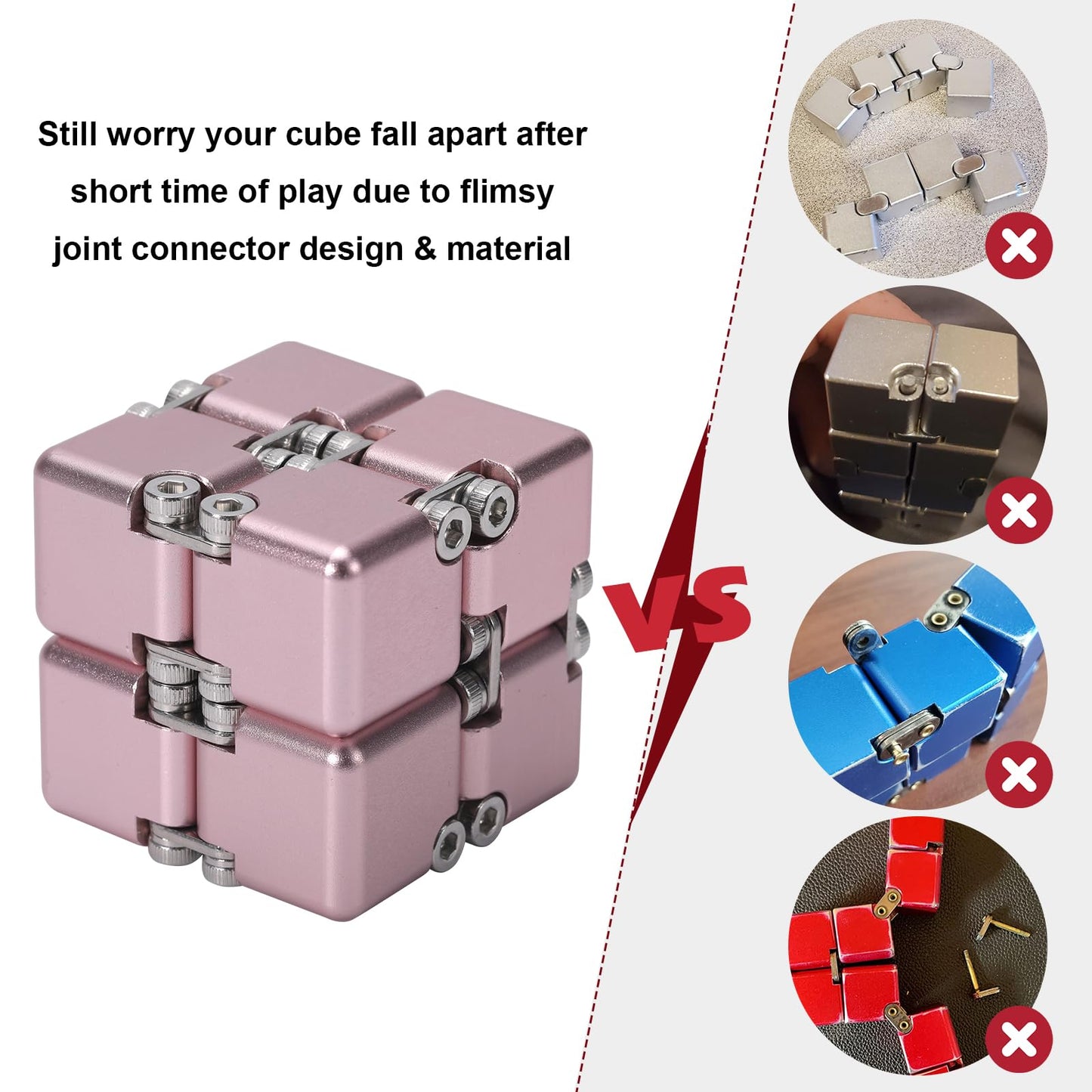 Lifidea Infinity Cube Pink – Aluminum Alloy Fidget Toy for Focus, Calm, and Stress Relief
