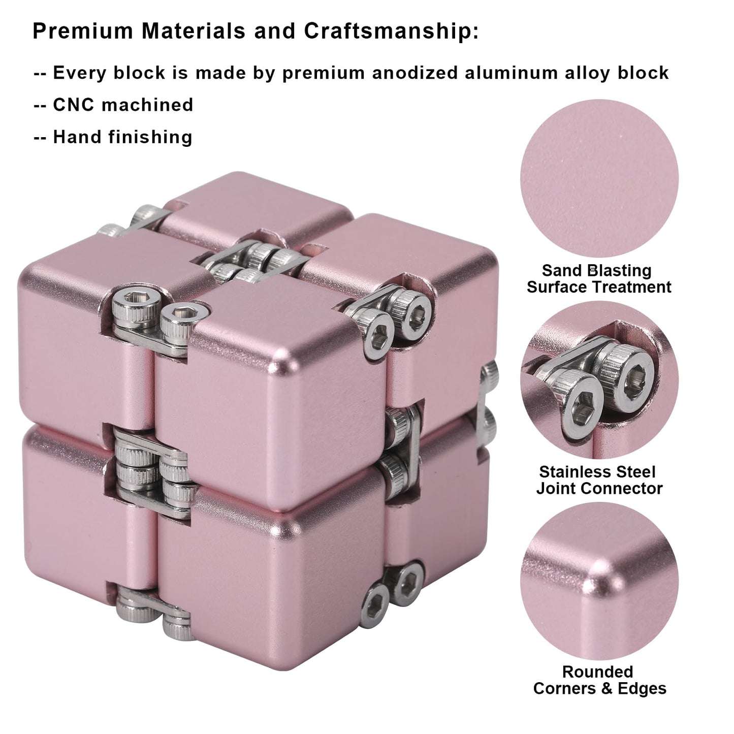 Lifidea Infinity Cube Pink – Aluminum Alloy Fidget Toy for Focus, Calm, and Stress Relief