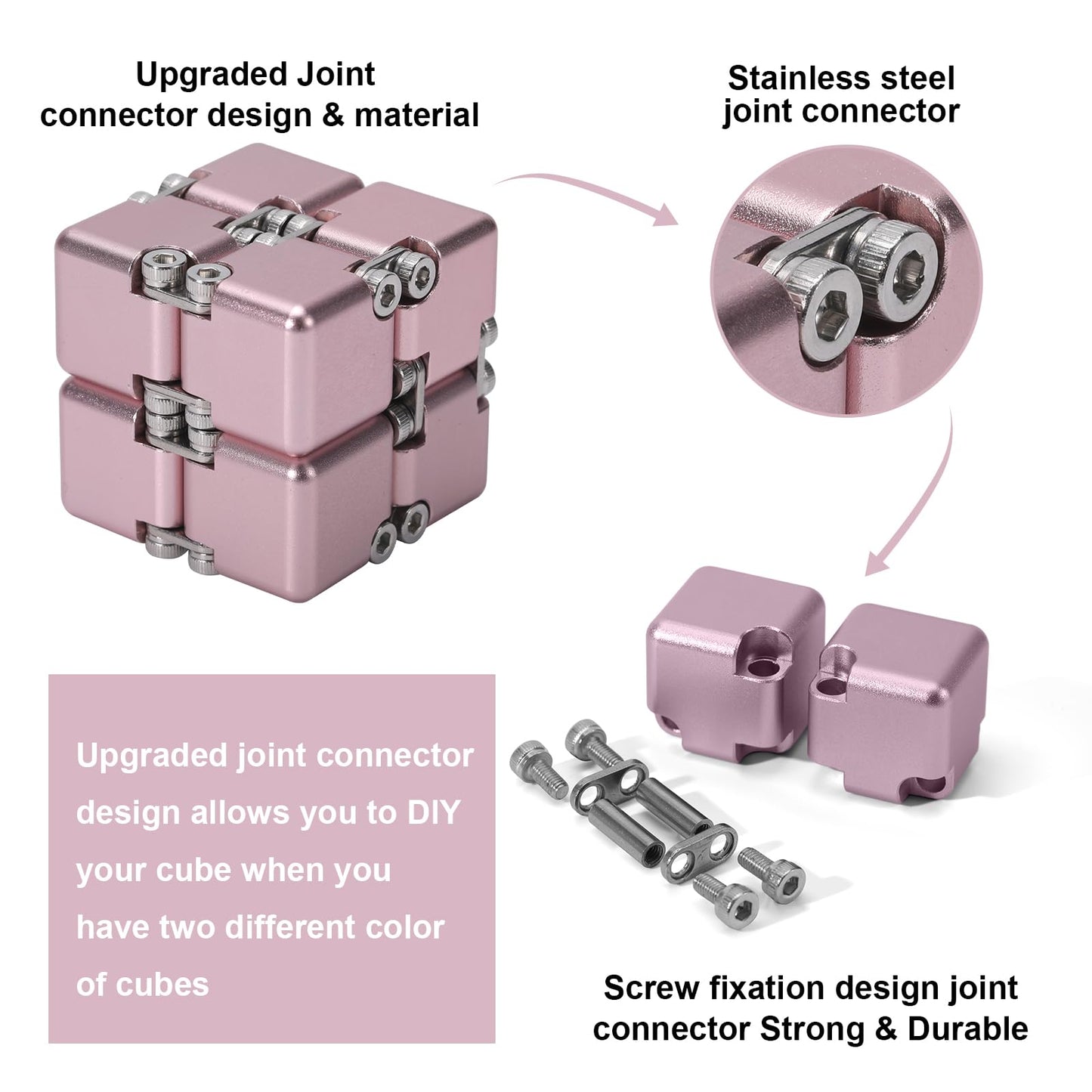 Lifidea Infinity Cube Pink – Aluminum Alloy Fidget Toy for Focus, Calm, and Stress Relief