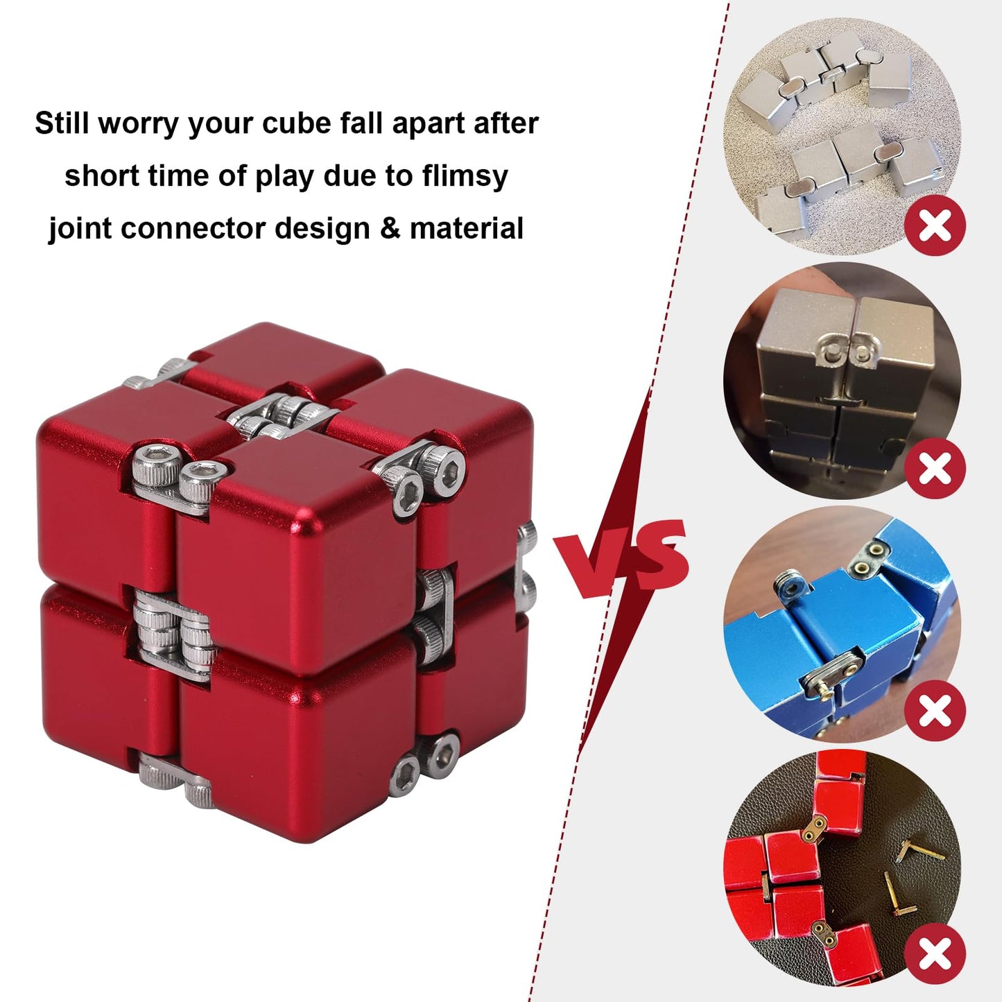 Lifidea Aluminum Infinity Cube Fidget Toy (Red) – Portable Desk Accessory for Focus