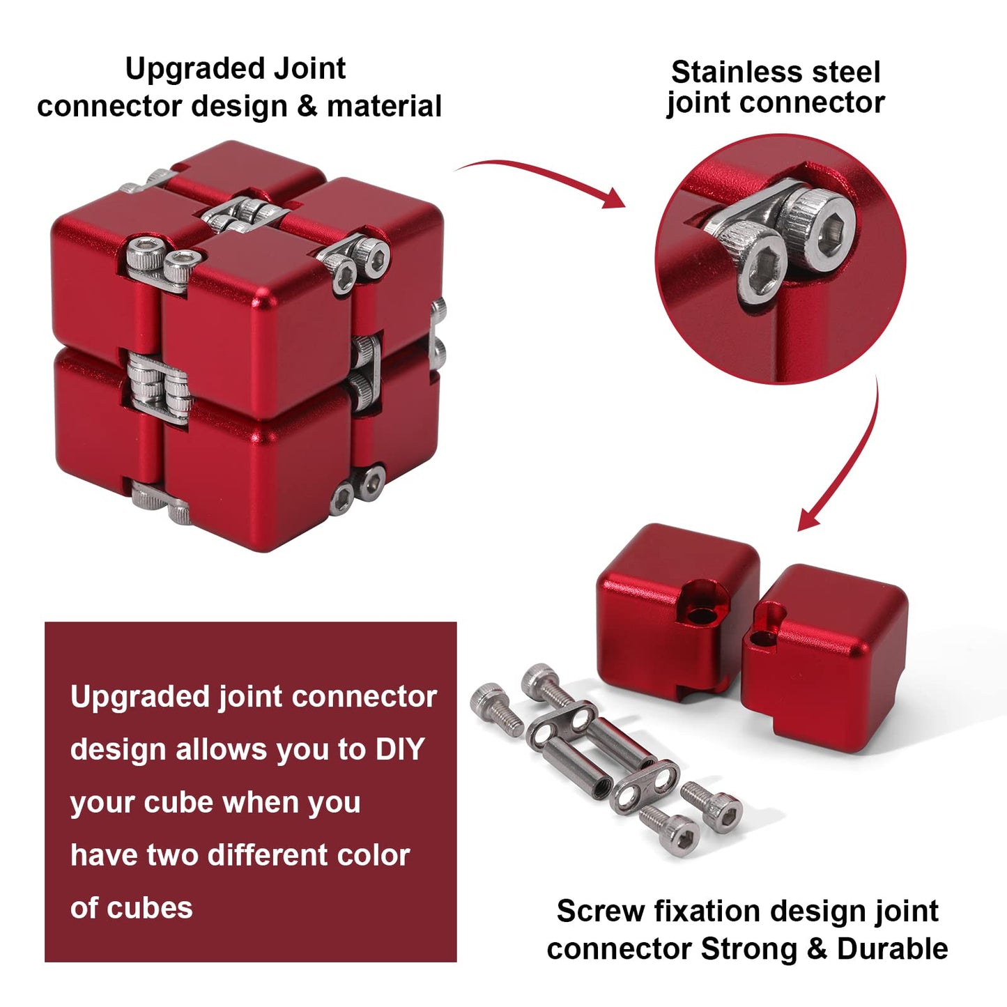 Lifidea Aluminum Infinity Cube Fidget Toy (Red) – Portable Desk Accessory for Focus