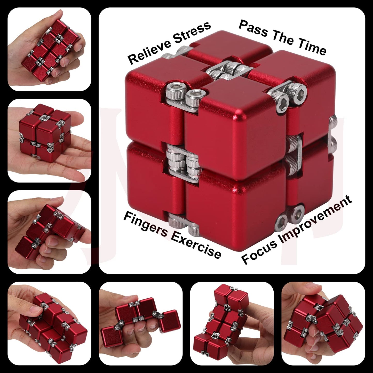 Lifidea Aluminum Infinity Cube Fidget Toy (Red) – Portable Desk Accessory for Focus