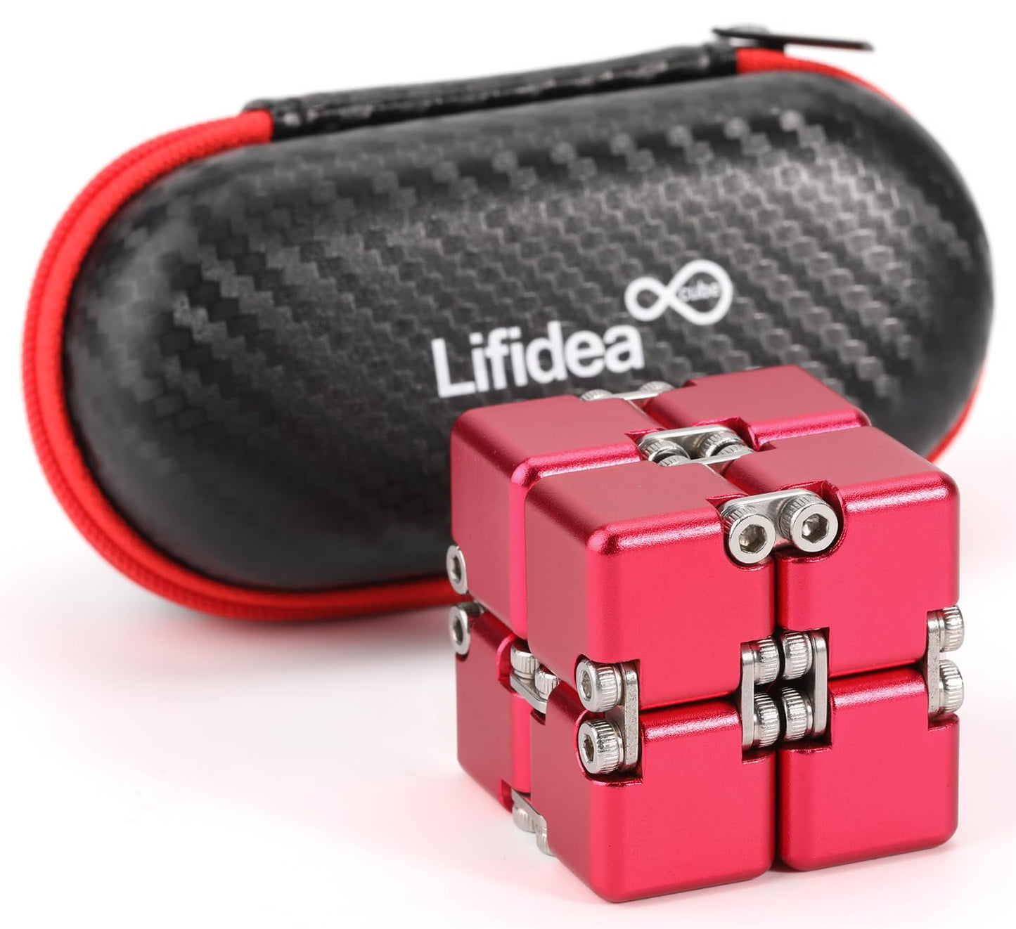Lifidea Aluminum Infinity Cube Fidget Toy (Red) – Portable Desk Accessory for Focus