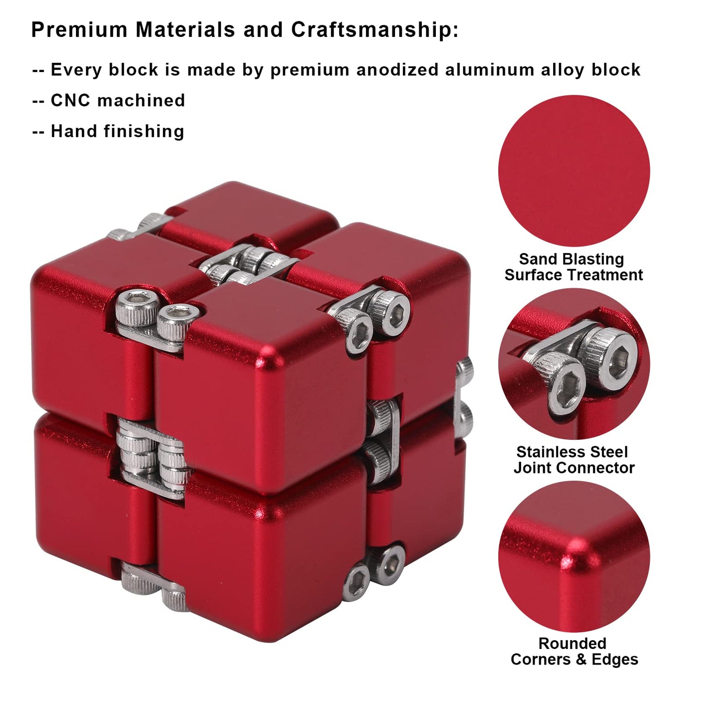 Lifidea Aluminum Infinity Cube Fidget Toy (Red) – Portable Desk Accessory for Focus