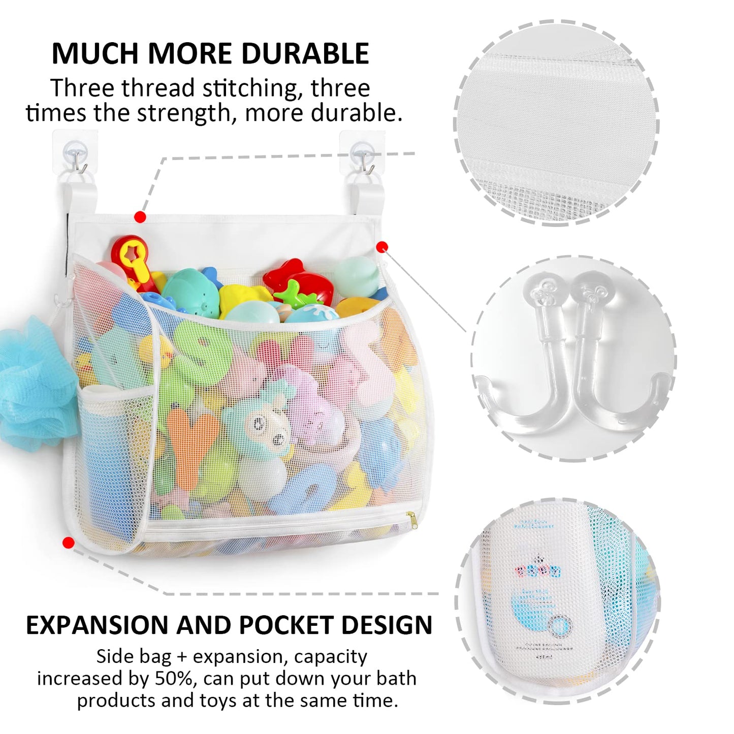 Ligereza Baby Mesh Bath Toy Organizer — Ultra Large Capacity, Multiple Hanging Options
