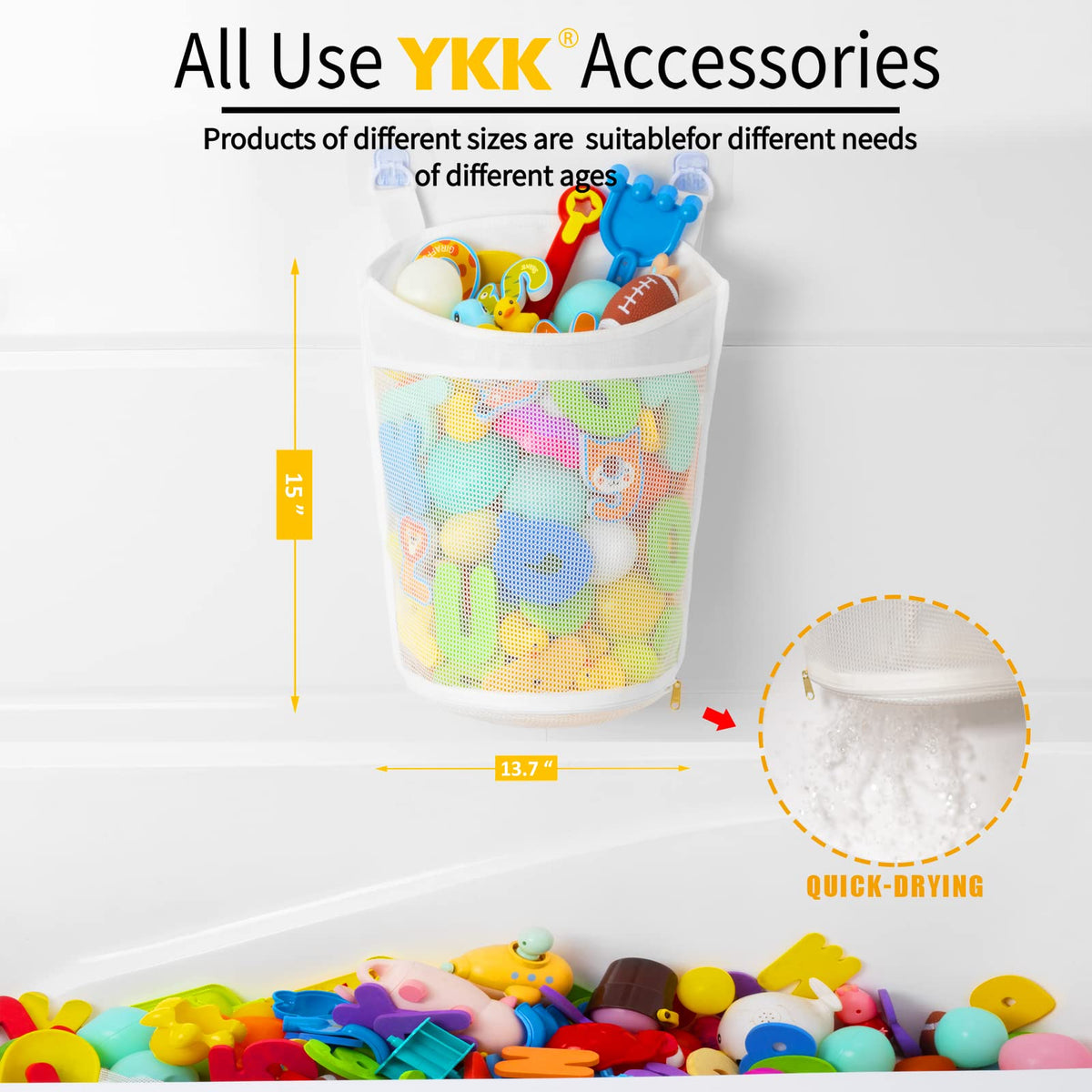 Ligereza Large Capacity Bath Toy Organizer – XL Opening, Hangable Mesh