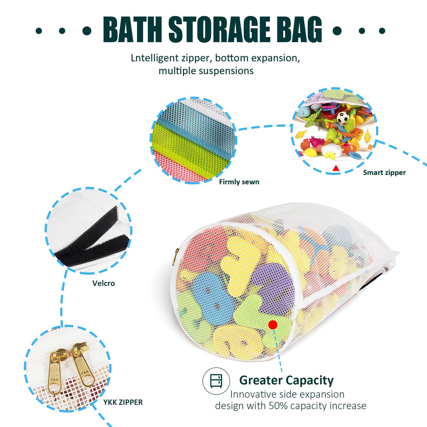 Ligereza Large Capacity Bath Toy Organizer – XL Opening, Hangable Mesh