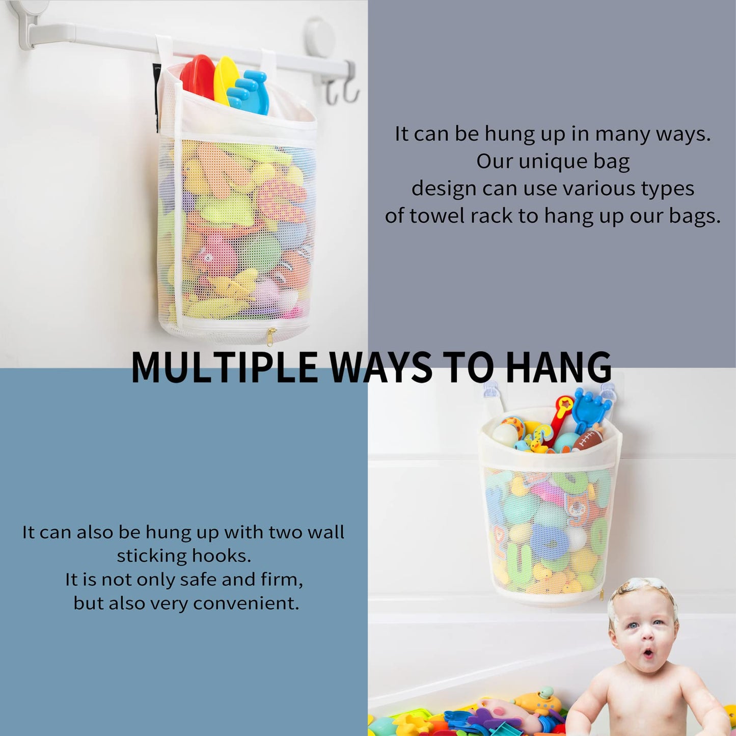 Ligereza Large Capacity Bath Toy Organizer – XL Opening, Hangable Mesh