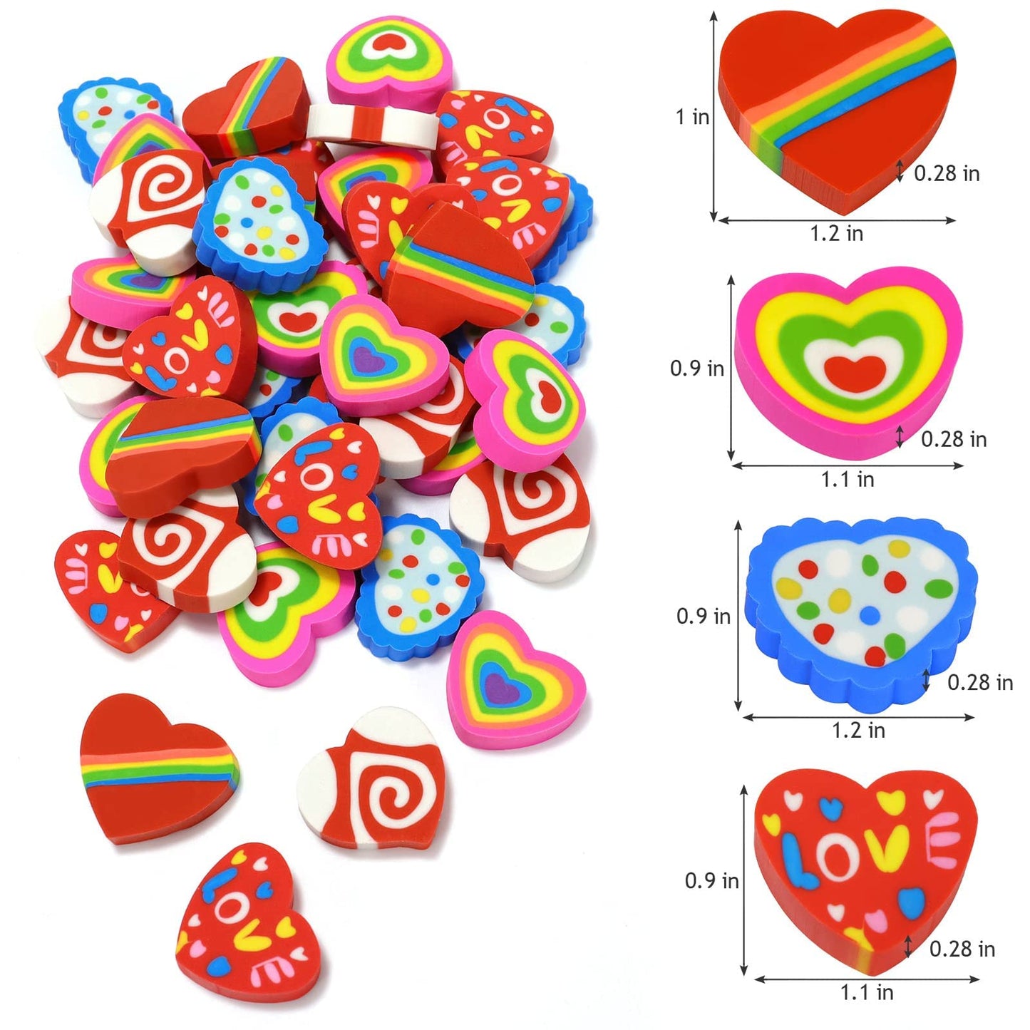 LIGHOON Valentines Erasers for Kids Bulk – 36 Heart Shaped Novelty Erasers for Rewards & Party Decor