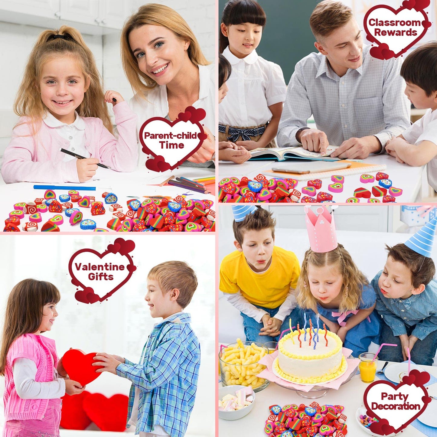 LIGHOON Valentines Erasers for Kids Bulk – 36 Heart Shaped Novelty Erasers for Rewards & Party Decor