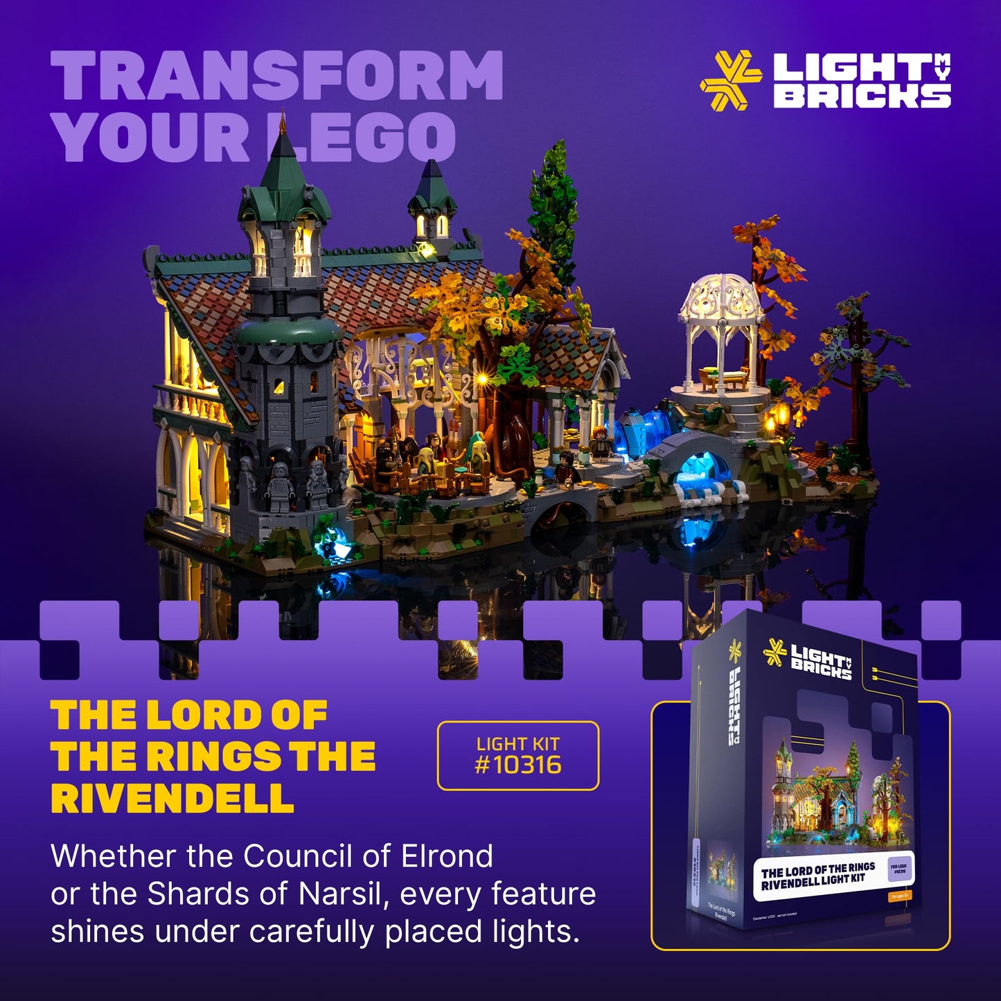 Light My Bricks LED Light Kit for LEGO Rivendell 10316-24 | 24 LEDs, 3D Instructions