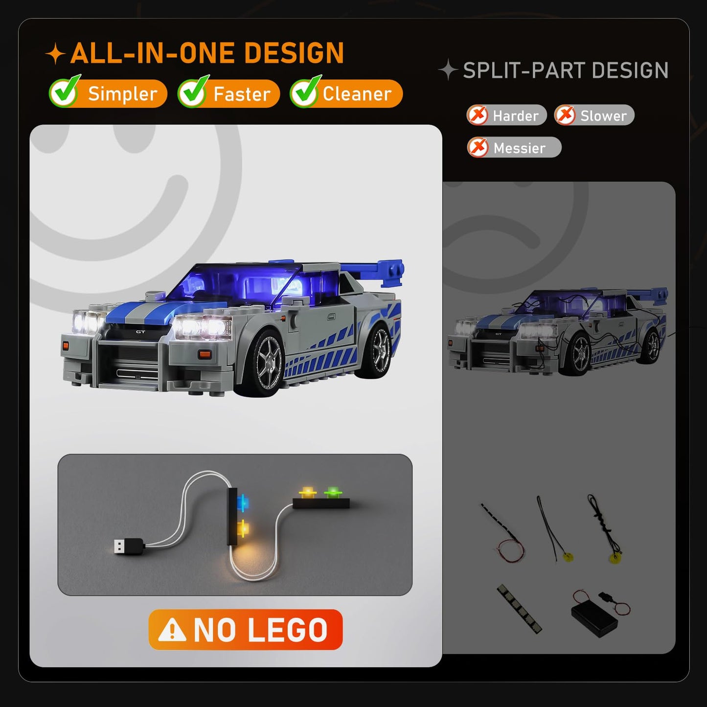 LIGHTAILING LED Lighting Kit for Lego 76917 Nissan Skyline GT-R (R34) – Light Up Your Brick Build