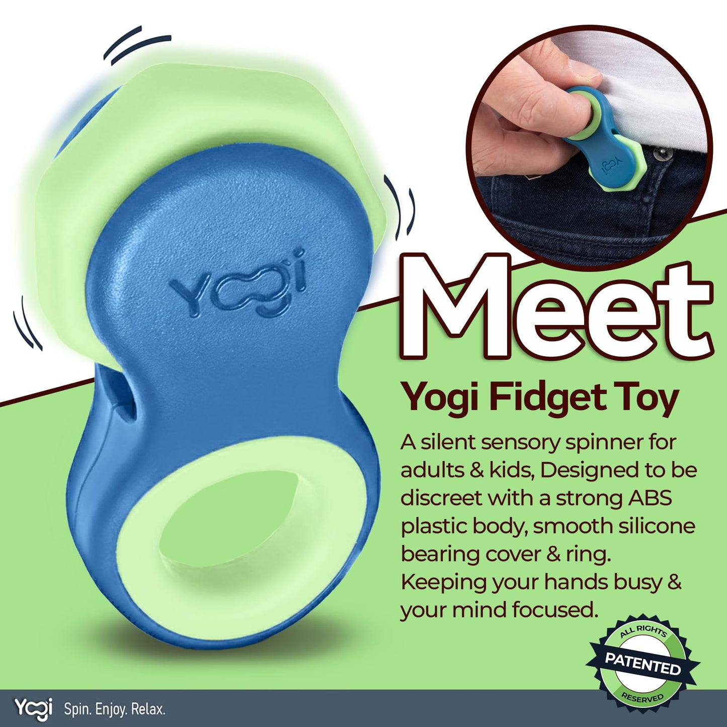 Yogi Fidget Toy by LIGHTBULB IDEAS | Silent Sensory Spinner for Focus, Anxiety & ADHD