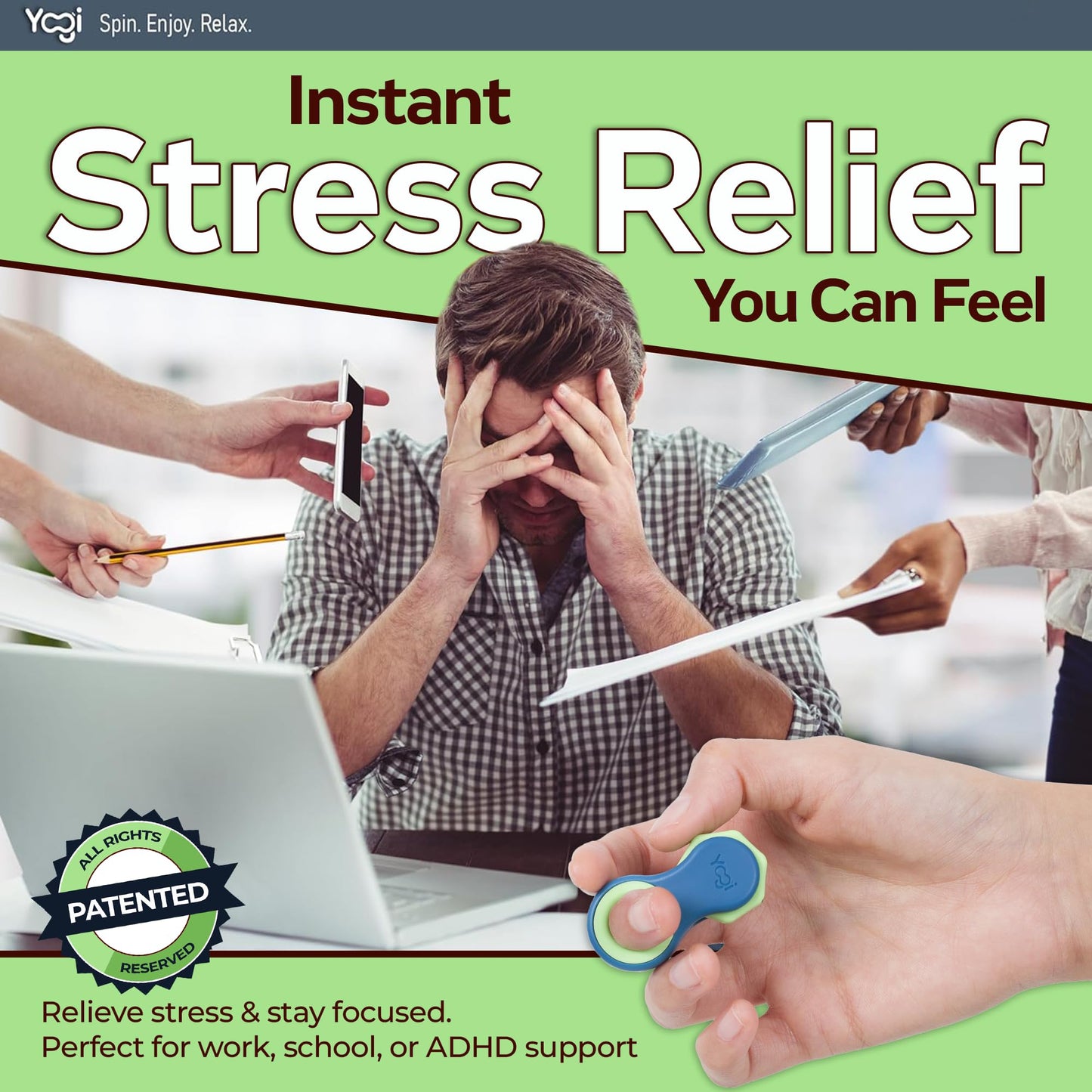 Yogi Fidget Toy by LIGHTBULB IDEAS | Silent Sensory Spinner for Focus, Anxiety & ADHD