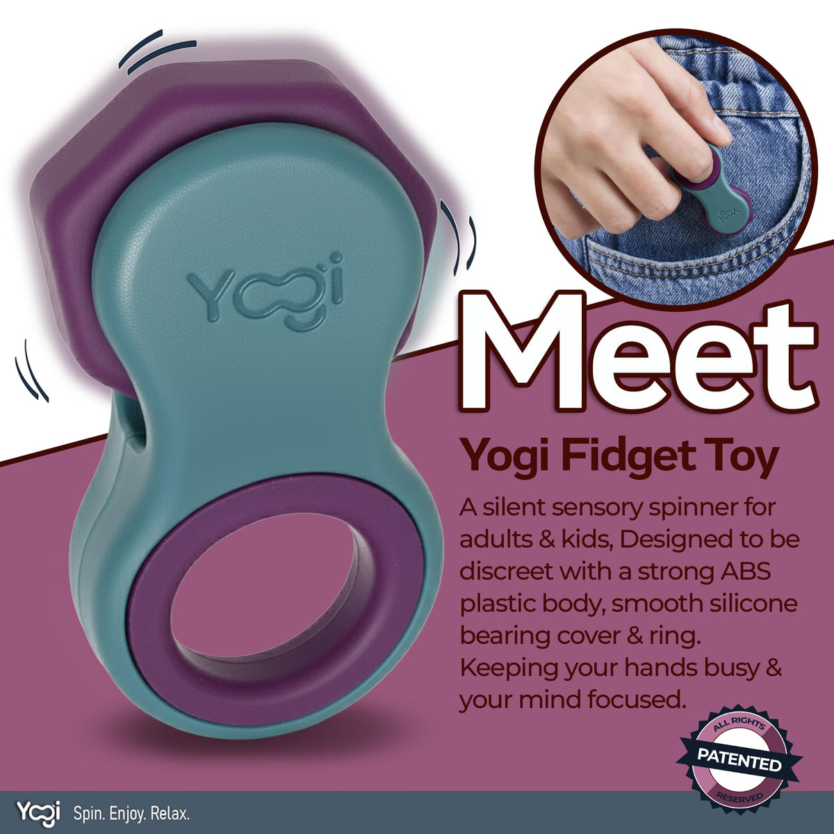 LIGHTBULB IDEAS Yogi Fidget Toy – Silent Spinner for Focus & Calm – 5 Ring Pack – Adults & Kids – Aurora
