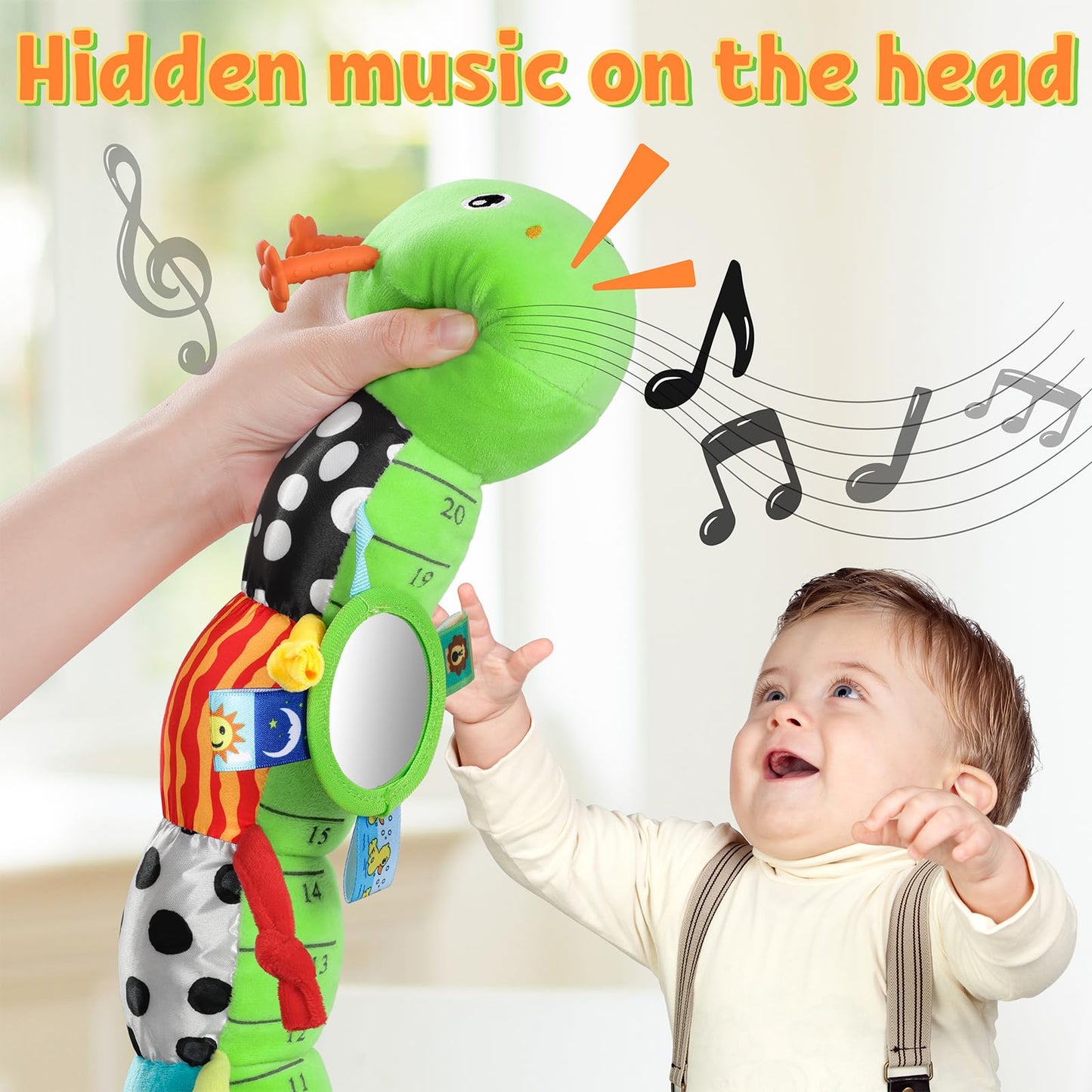 LIGHTDESIRE Baby Musical Caterpillar – Tummy Time Toy, Mirror, Ruler & Teether (0-12 Months)