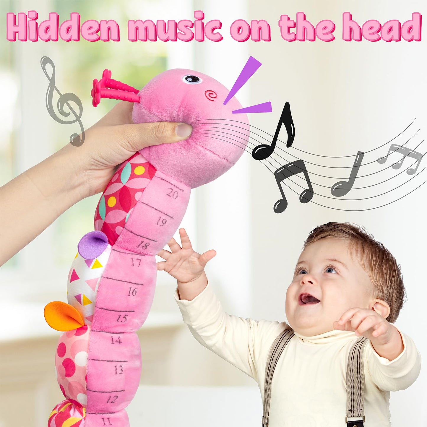 LIGHTDESIRE Baby Toys Musical Caterpillar – Plush Sensory Tummy Time Toy