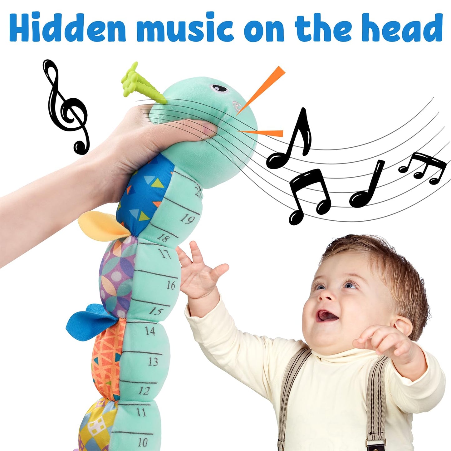 LIGHTDESIRE Baby Toys Musical Caterpillar – Soft Plush Sensory Toy for 0-12 Months (Blue)