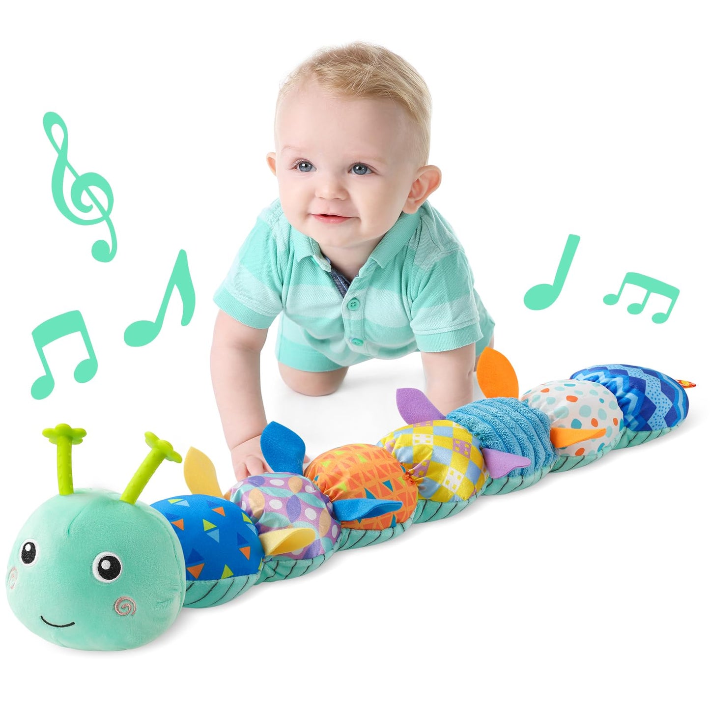 LIGHTDESIRE Baby Toys Musical Caterpillar – Soft Plush Sensory Toy for 0-12 Months (Blue)