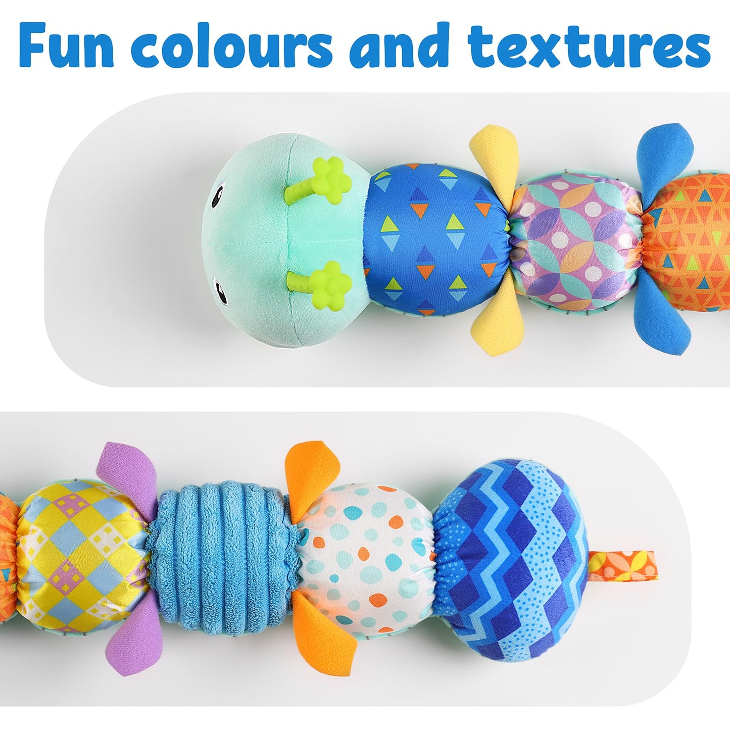 LIGHTDESIRE Baby Toys Musical Caterpillar – Soft Plush Sensory Toy for 0-12 Months (Blue)