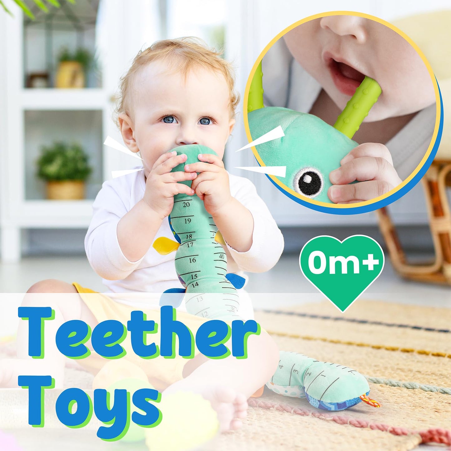 LIGHTDESIRE Baby Toys Musical Caterpillar – Soft Plush Sensory Toy for 0-12 Months (Blue)
