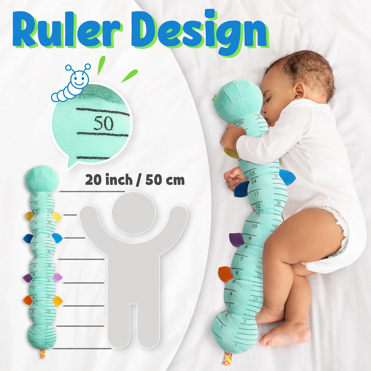 LIGHTDESIRE Baby Toys Musical Caterpillar – Soft Plush Sensory Toy for 0-12 Months (Blue)