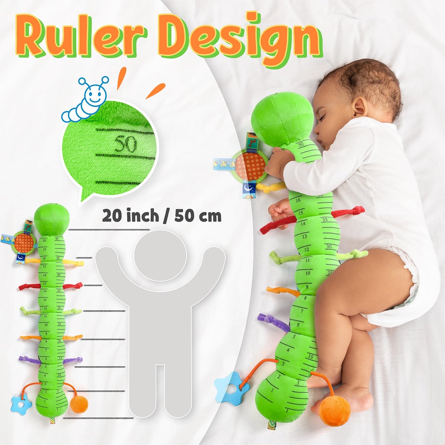LIGHTDESIRE Baby Musical Caterpillar – Tummy Time Toy, Mirror, Ruler & Teether (0-12 Months)