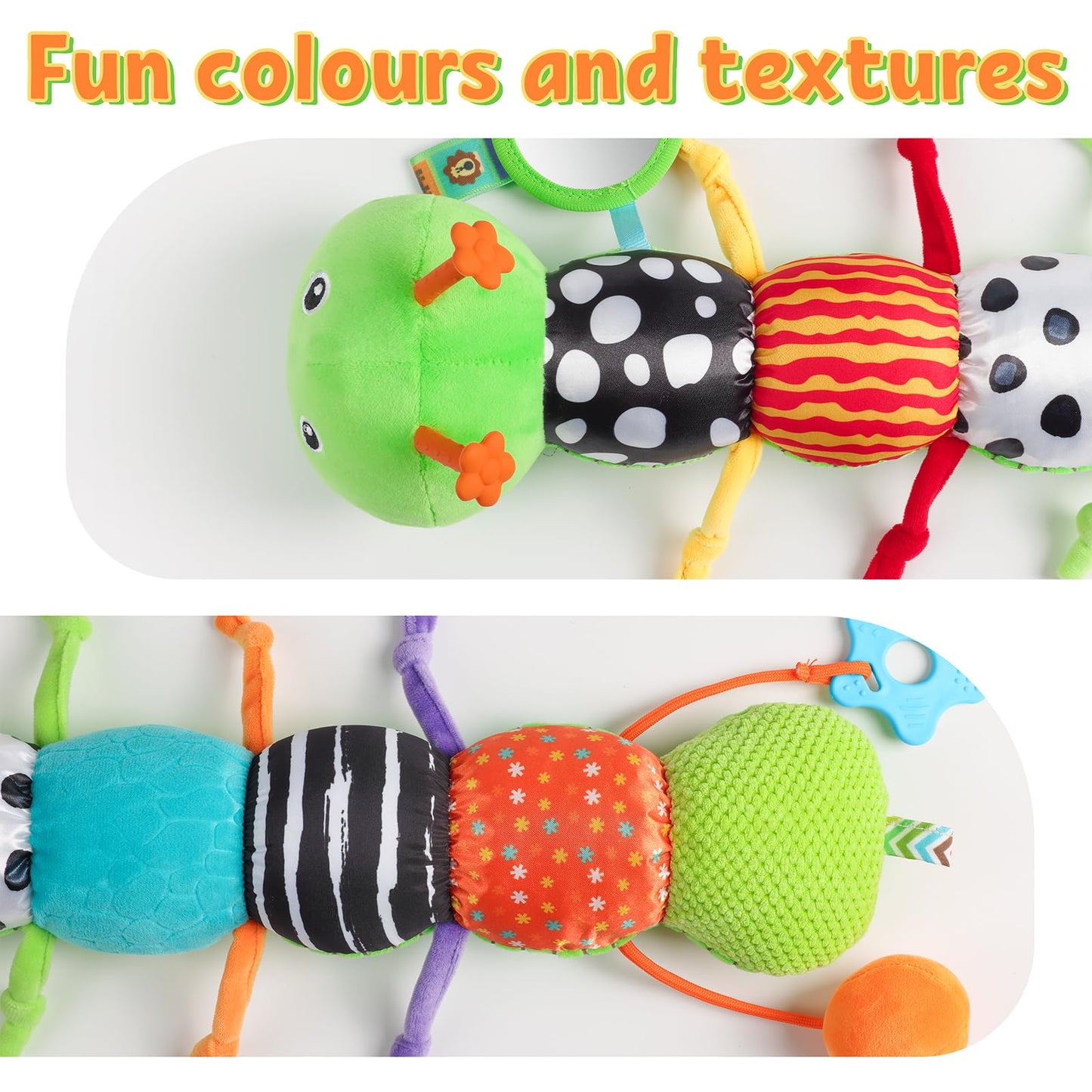 LIGHTDESIRE Baby Musical Caterpillar – Tummy Time Toy, Mirror, Ruler & Teether (0-12 Months)