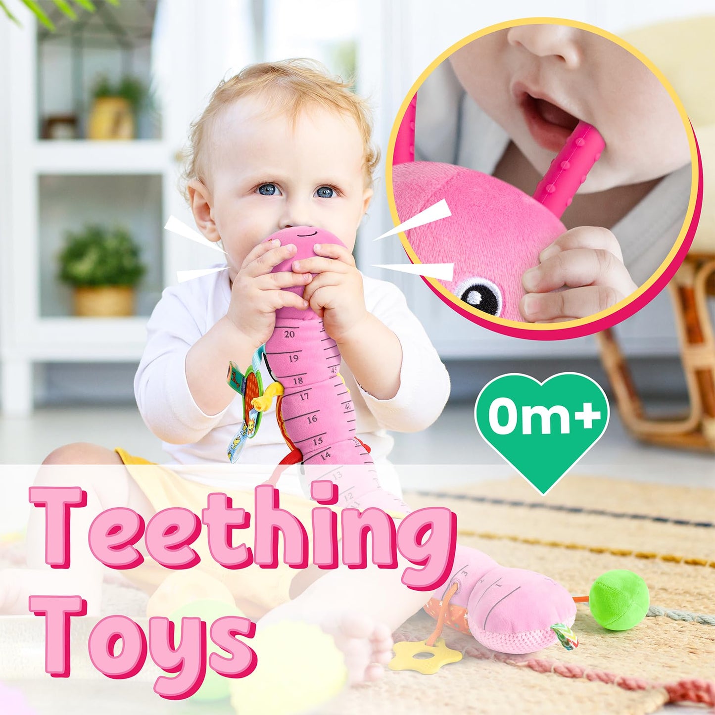 LIGHTDESIRE Baby Musical Caterpillar – Rose Pink Plush Sensory Toy for 0-12 Months, Knot Limb