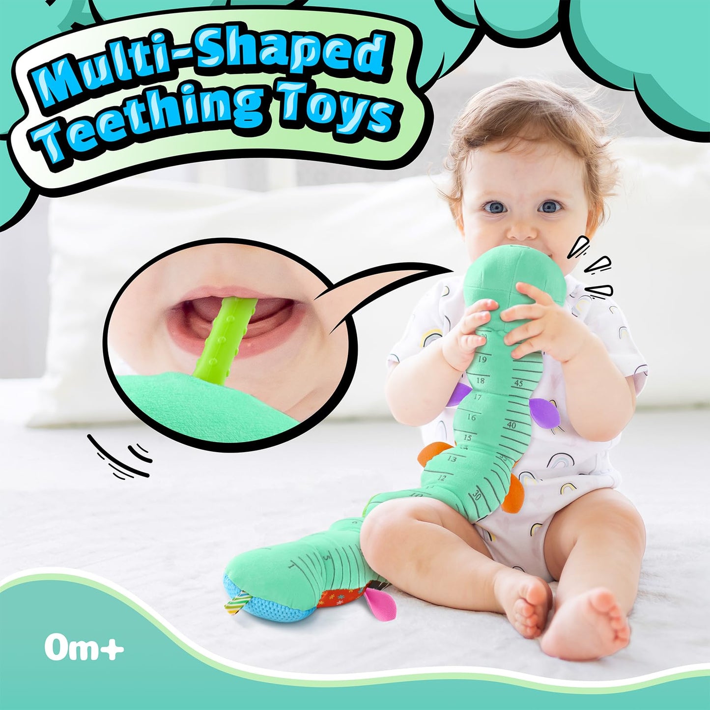 LIGHTDESIRE Baby Toys 6-12 Months Musical Caterpillar – 6-in-1 Sensory Toy with Ruler Belly, Crinkle & Bell (Blue)
