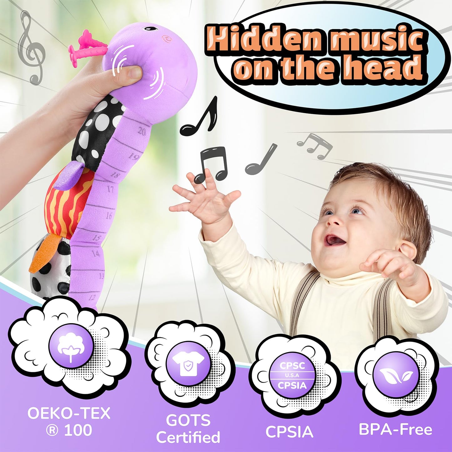 LIGHTDESIRE Baby Toys Musical Caterpillar – 6-in-1 Sensory & Tummy Time Toy