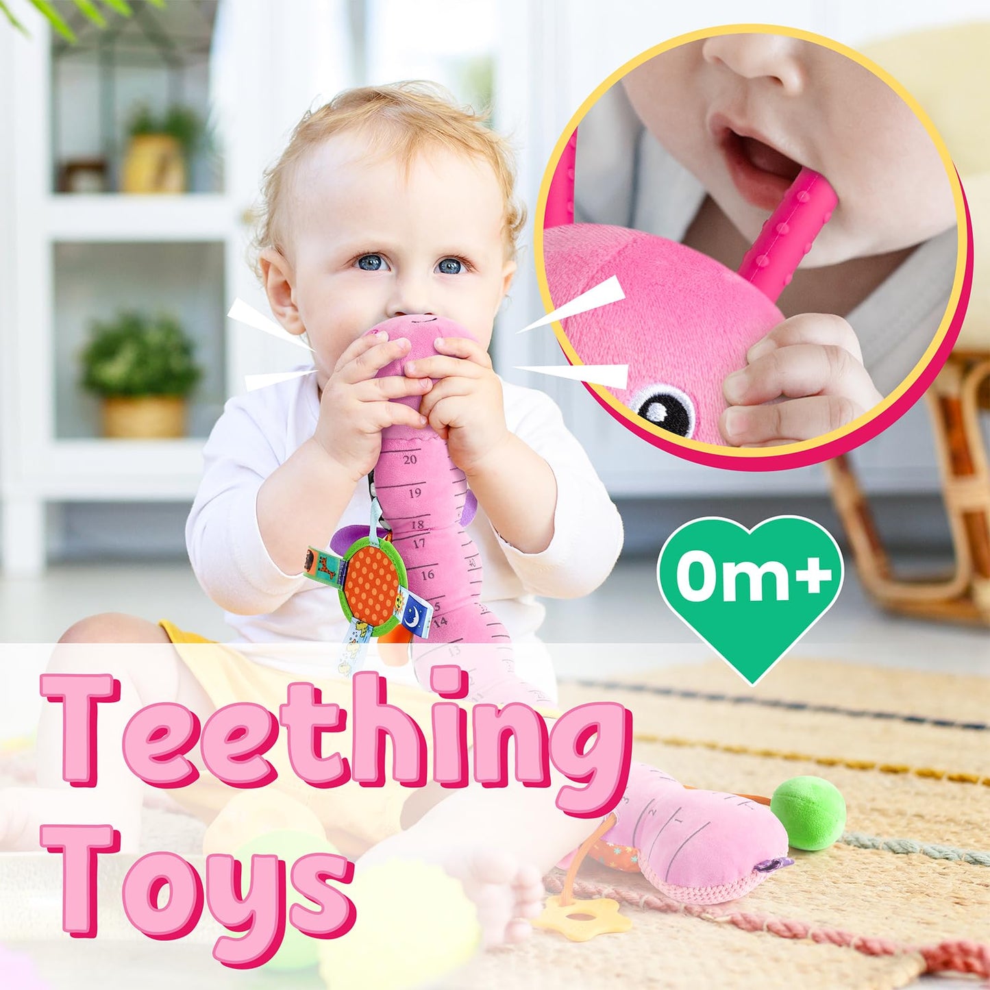 LIGHTDESIRE Baby Musical Caterpillar – Sensory Infant Toy with Mirror, Teether & 20-Inch Ruler