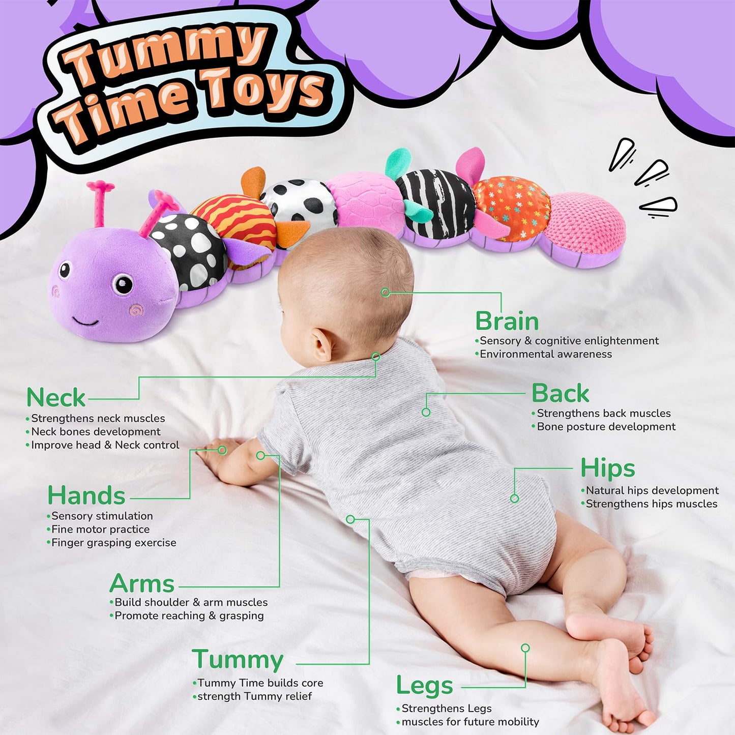 LIGHTDESIRE Baby Toys Musical Caterpillar – 6-in-1 Sensory & Tummy Time Toy