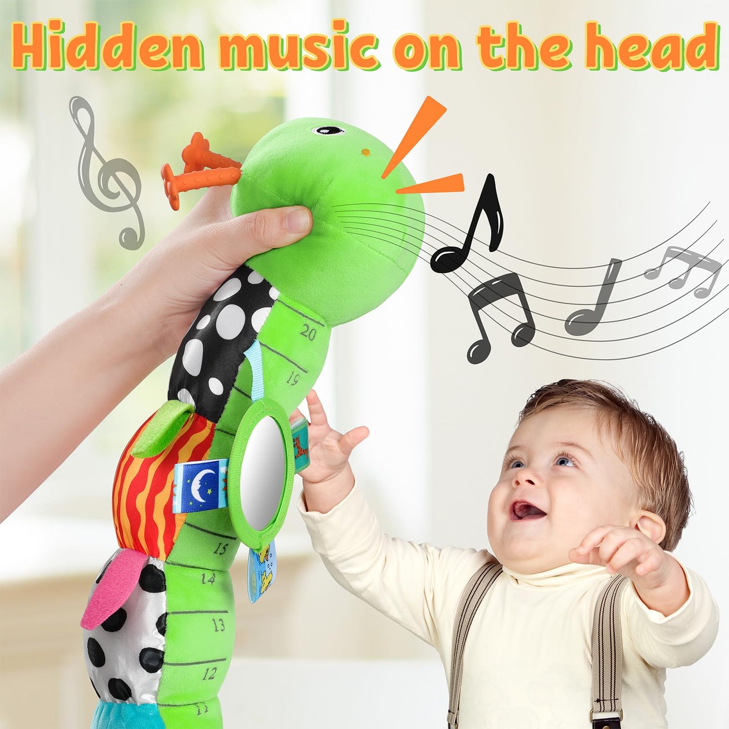 LIGHTDESIRE Baby Musical Caterpillar – Tummy Time Toy with Mirror, Ruler & Teether (0-12 Months)